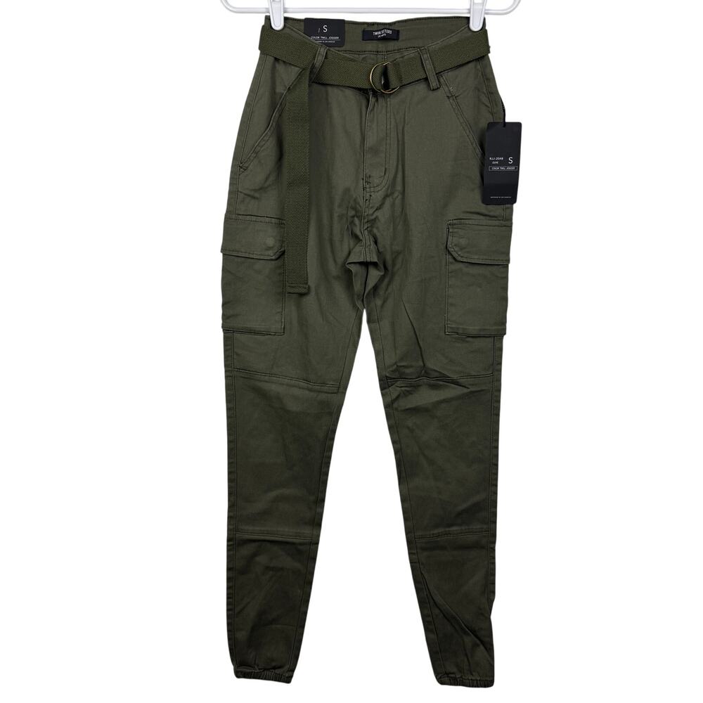 Women's TWIIN Sisters LA Olive Color Twill Jogger Utility Zip‎ Up Cargo Pants S